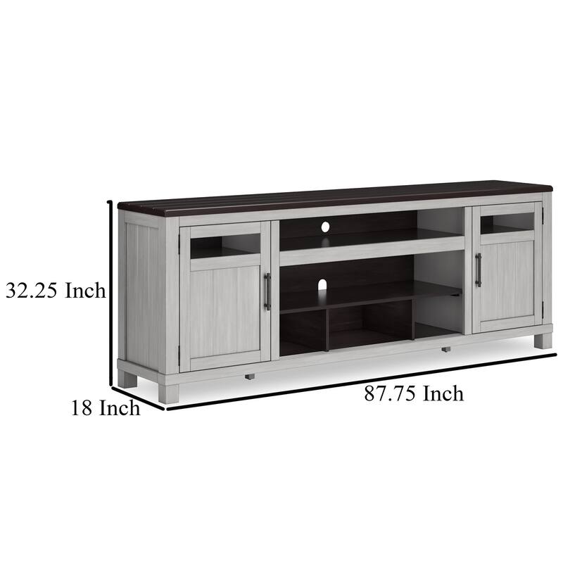 Darn TV Media Console, Open Space, Gray, Brown Acacia Wood, 88 Inch