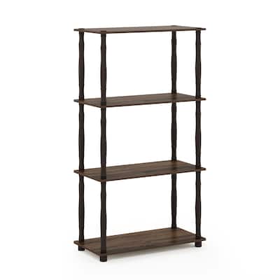 4 Tiers Wood Household Shelving Unit in Walnut/Brown (23.6 in. W x 43.25 in. H x 11.6 in. D) - 23.6