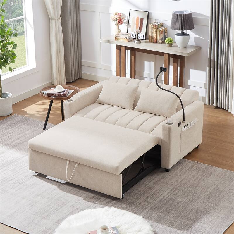 Convertible Sofa Bed with 3 USB Ports, 2 Side Pockets,2 Cup Holders