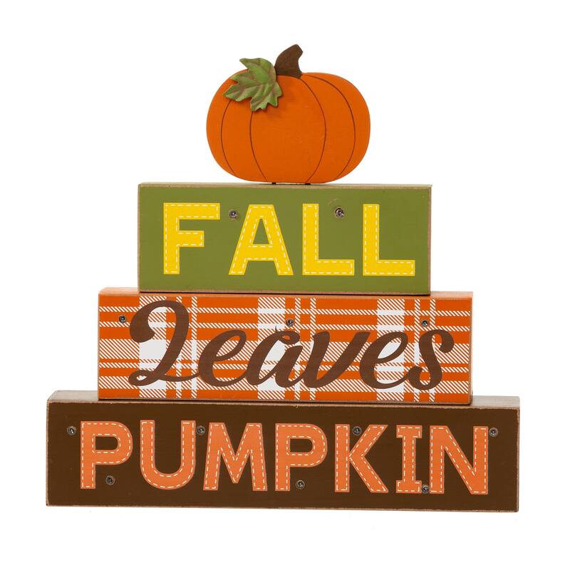 Glitzhome 12"H LED Lighted Fall Wooden Block Word Sign - Multi