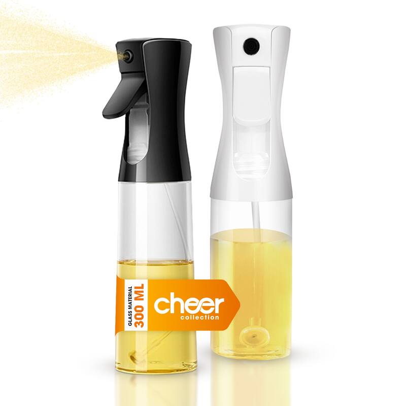 Cheer Collection Set of 2 Multi-Use Glass Oil Sprayer Bottles - 300ml - Black & White