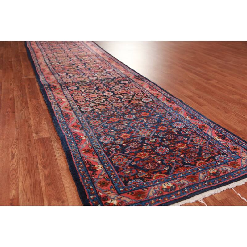 Hand Knotted Oriental 100% Wool Carpet Traditional Floral Navy Blue & Blues Mahal Runner Rug - 18' 9'' X 3' 1''