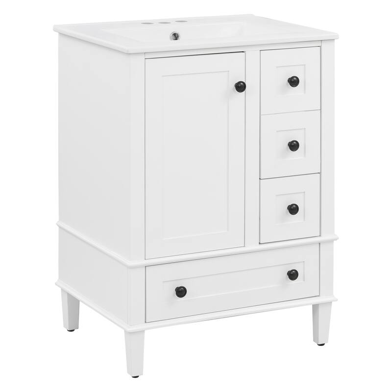 GDFStudio - Faraday Modern Freestanding Bathroom Vanity with Ceramic Sink, Double-Layer Shelf and Soft Close Drawers & Door