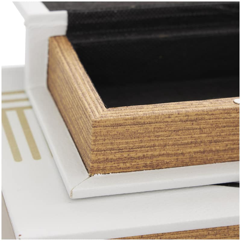 Faux Leather or Linen Fabric Book Storage Box - Set of 3 White, Beige, Black, Red or Light Gray - Roche River Decor