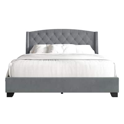 CraftPorch Classic Button Tufted Wingback Upholstered Bed with Drawers
