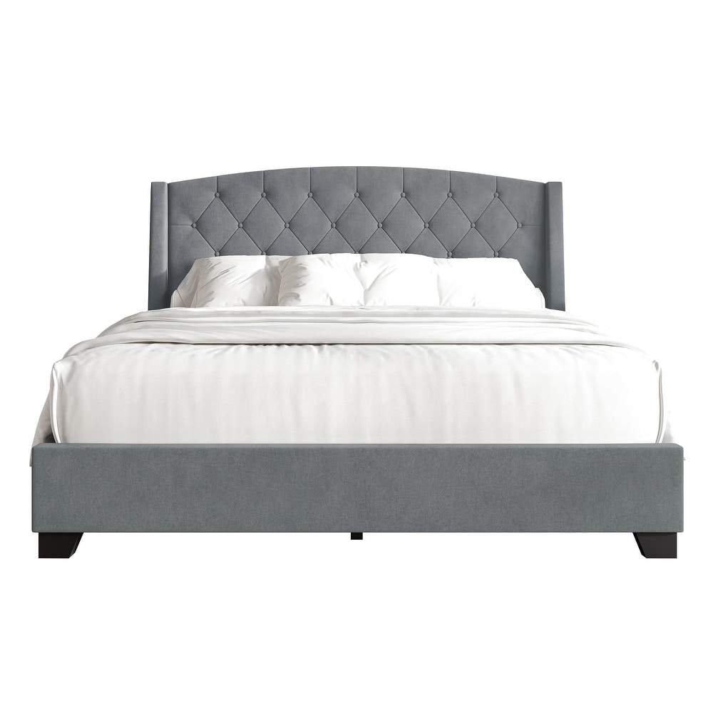 CraftPorch Classic Button Tufted Wingback Upholstered Bed with Drawers