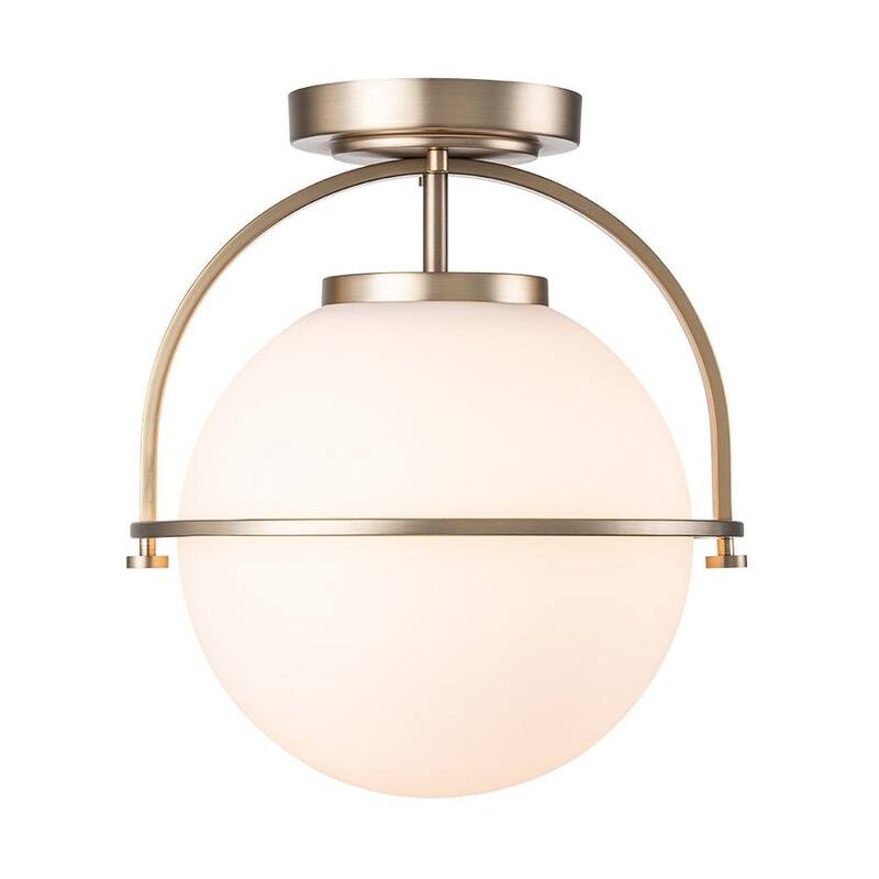 1-Light Frosted Glass Wide Globe Semi Flush Ceiling Light - 13in