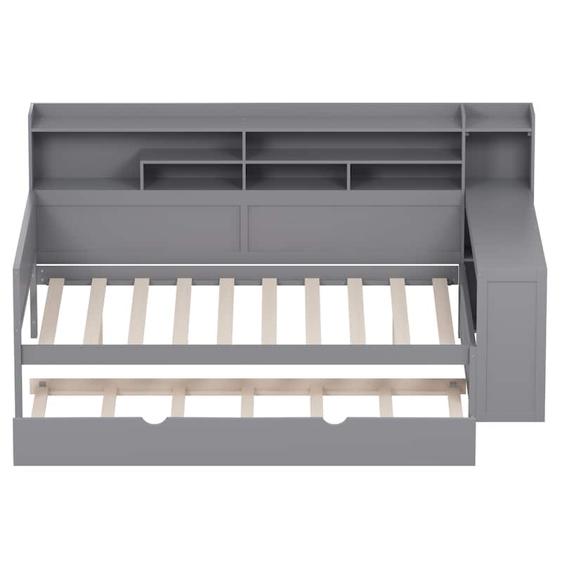 Multi-functional Daybed with Storage Shelves, Trundle Bed and Study Desk