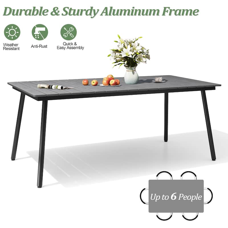 7/9-Piece Outdoor Rectangle Aluminum Dining Table with Umbrella Hole include Folding Chairs