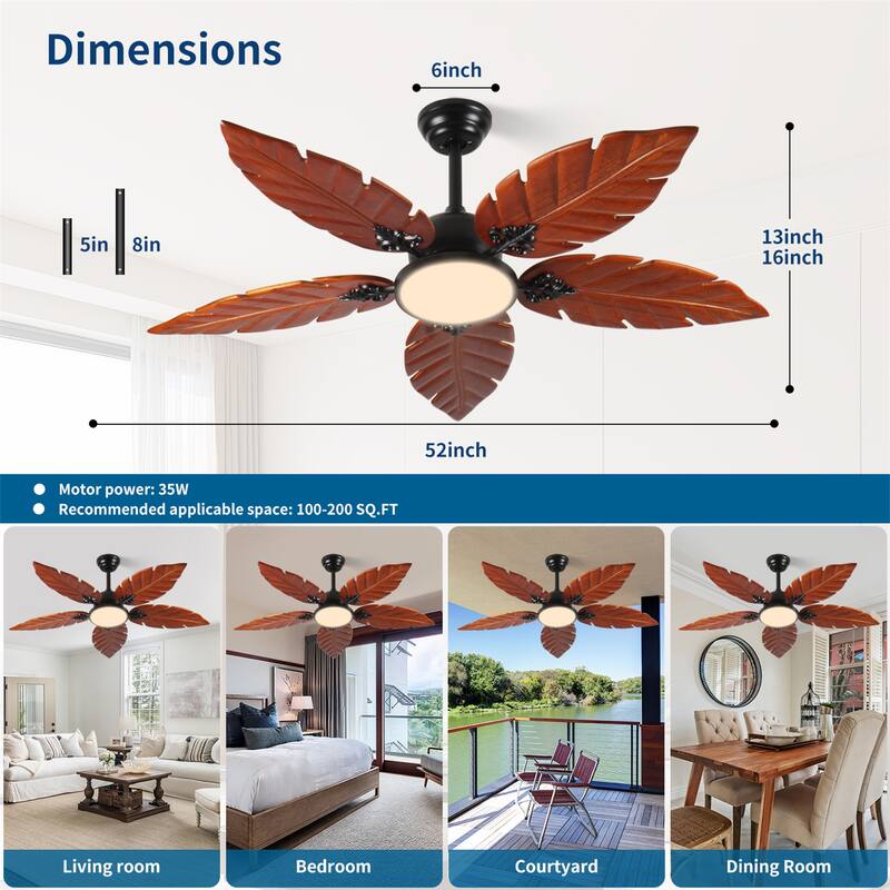 52 Inch Tropical Ceiling Fan with Light