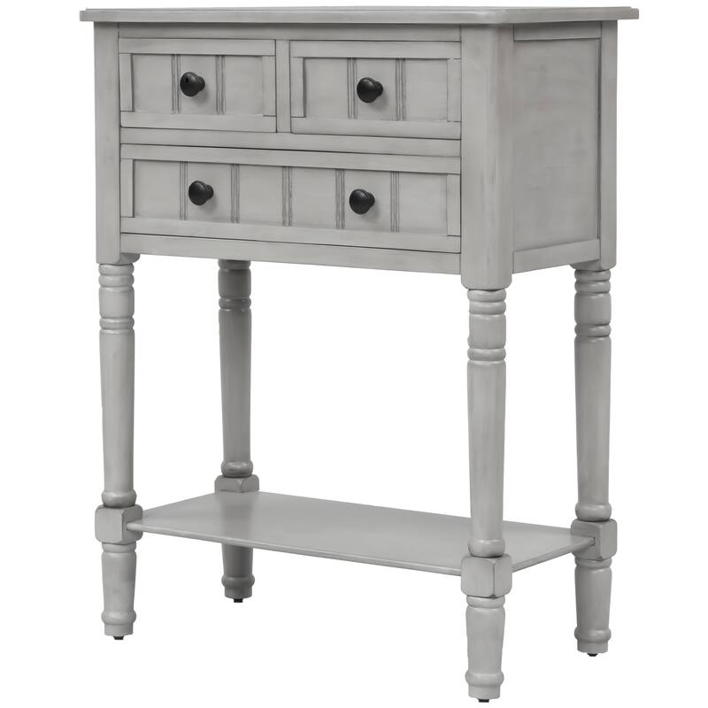 Console Table Gray Wash Sofa Table with Three Storage Drawers