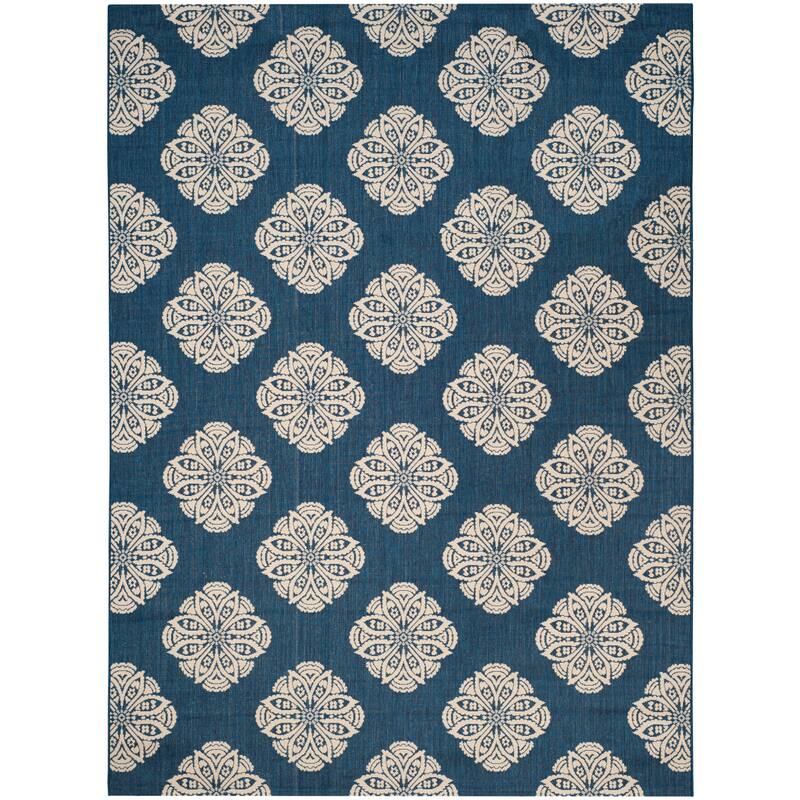 SAFAVIEH Courtyard Cedrine Floral Medallion Indoor/ Outdoor Waterproof Patio Rug Backyard - 8' x 11' - Navy/Beige