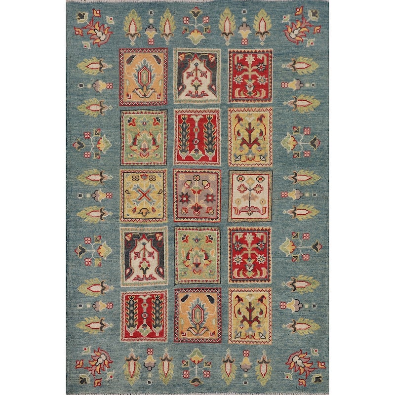 Garden Design Blue Kazak Accent Rug Handmade Wool Carpet - 3'4" x 5'3"