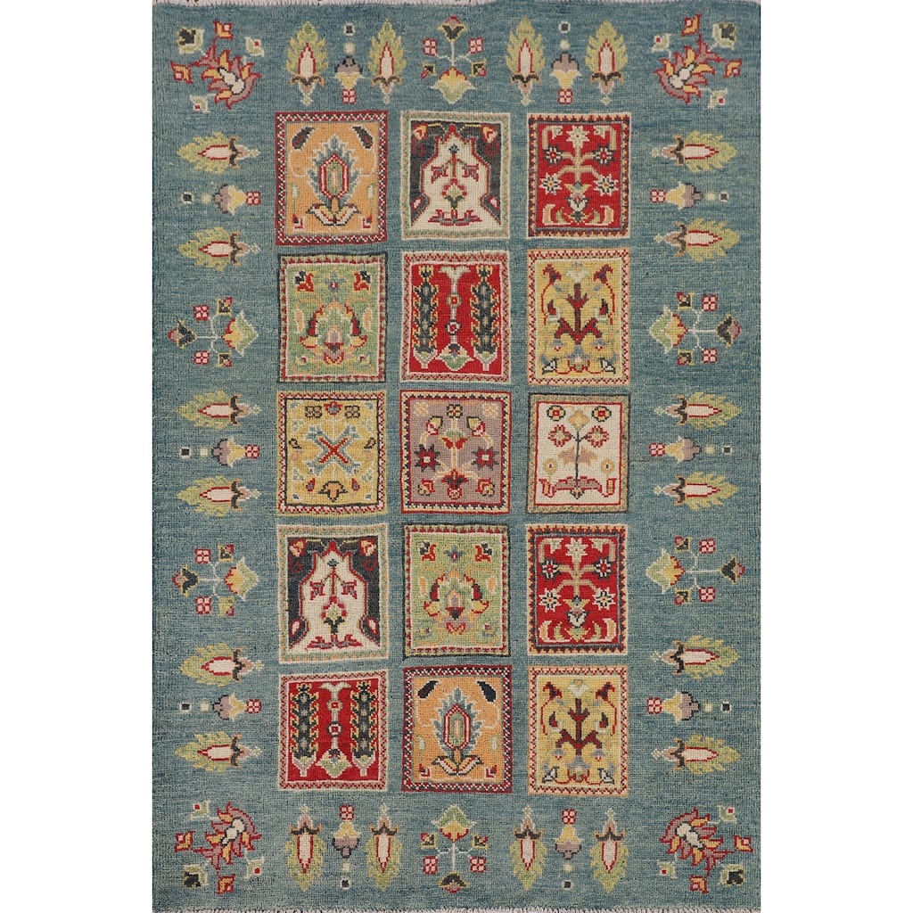 Garden Design Blue Kazak Accent Rug Handmade Wool Carpet - 3'4" x 5'3"