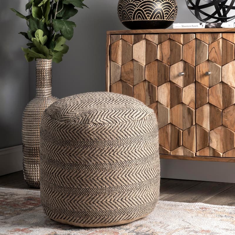 Nuloom Exeter Chevron Braided Jute Ottoman Pouf - Natural