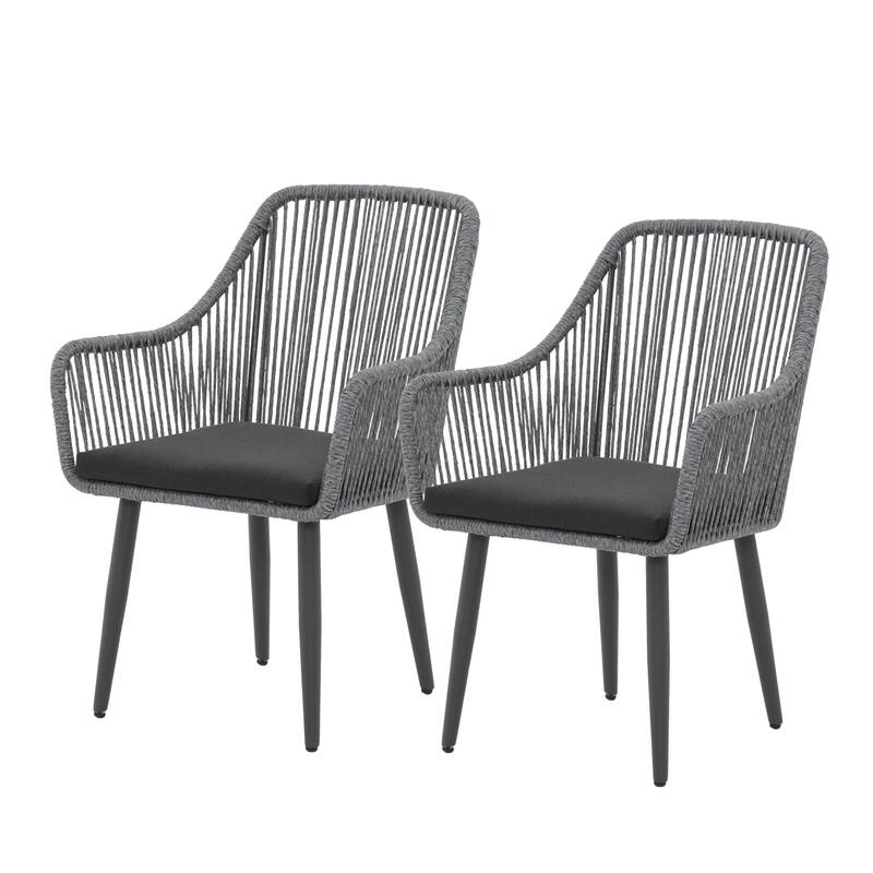 Patio Wicker Cushioned Dining Chairs (Set of 2)