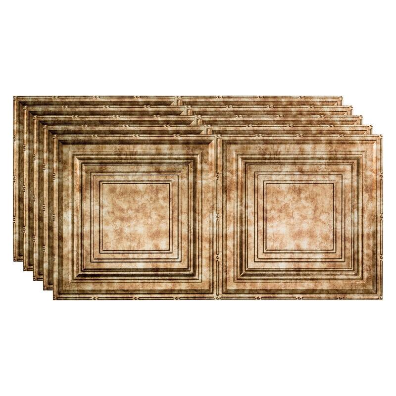 FASÄDE Traditional Style 3 Decorative Vinyl 2ft x 4ft Glue Up Ceiling Panel in Bermuda Bronze (5 Pack) - 5 Pack - Bermuda Bronze