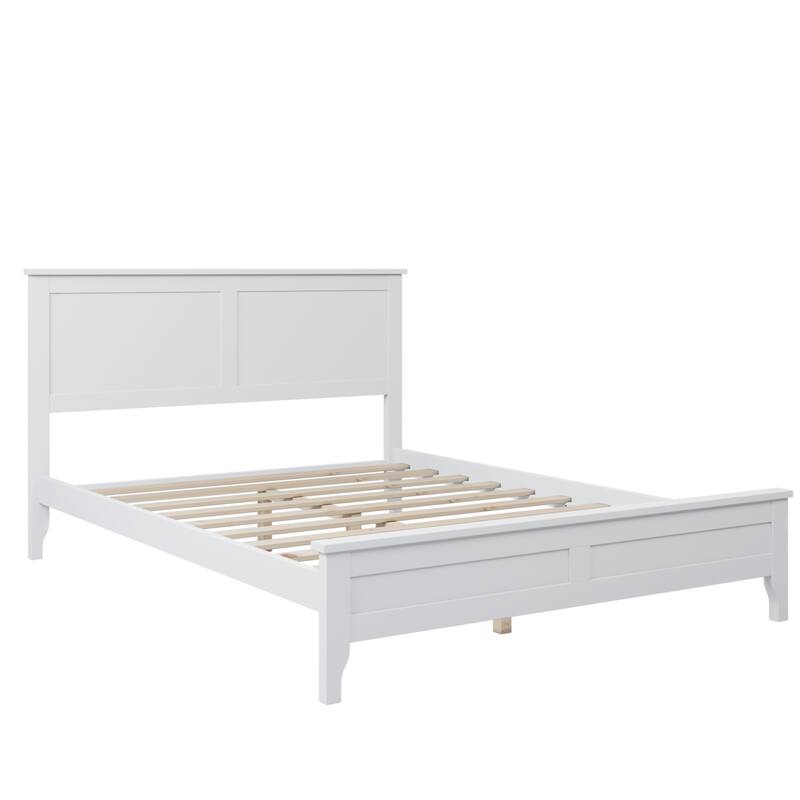 Durable Pine Wood Platform Bed with Slat Design Headboard, Full, Queen, King Options