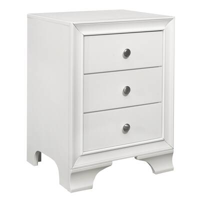 White/Chrome 3 Drawer 18 in. W Nightstand with Inbuilt Charging USB Port