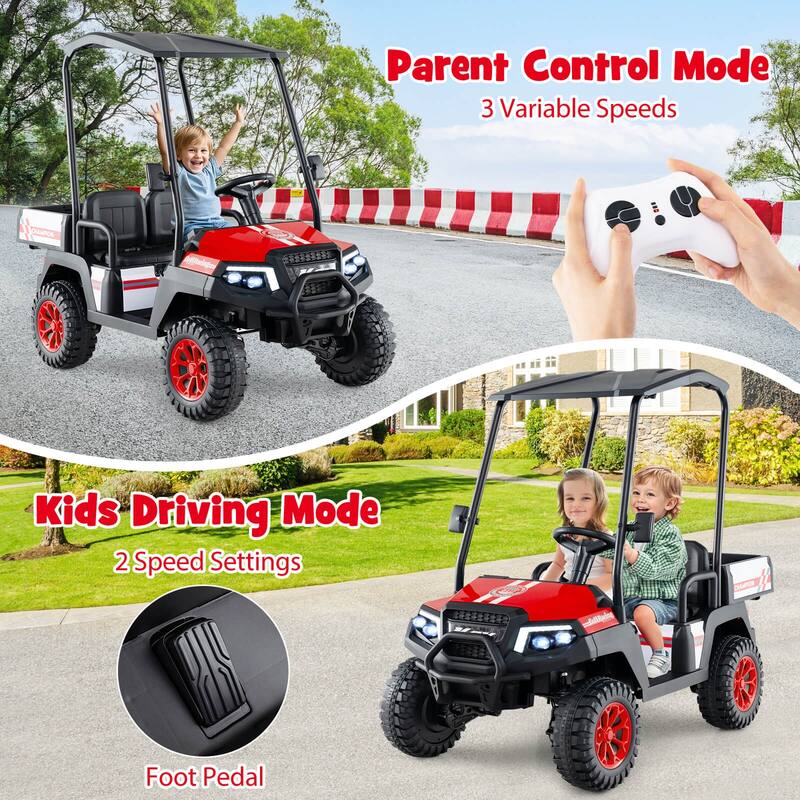 Costway 24V 7AH Kids Golf Cart 4WD 2 Seater Ride on Car with Sun Shade