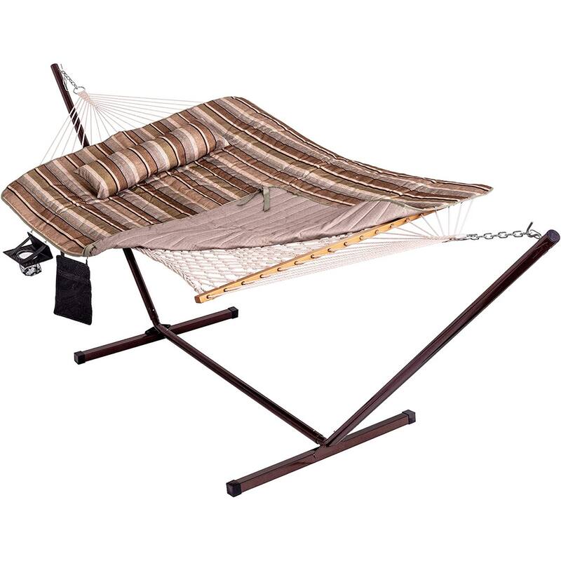 Outdoor Cotton Rope Hammock with 12FT Steel Stand