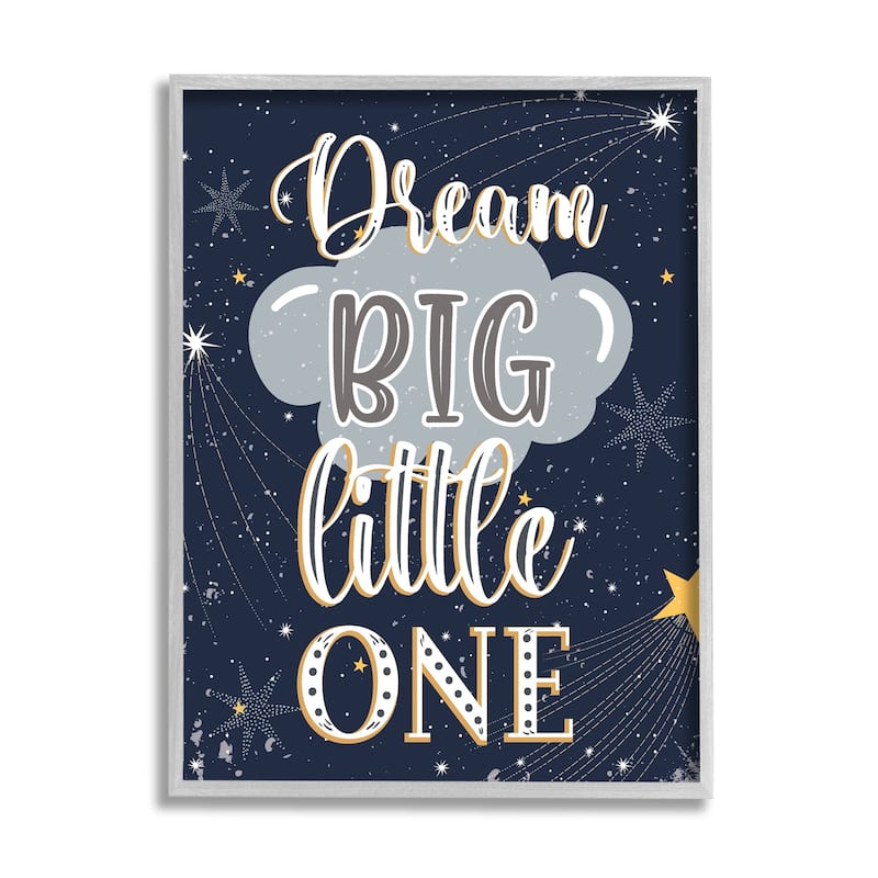 Stupell Dream Big Little One Outer Space Shooting Stars Framed Wall Art - Blue - 16 x 20 - Grey