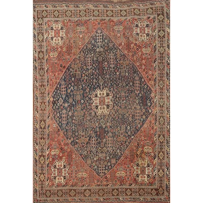 Hand Knotted Oriental 100% Wool Carpet Traditional Tribal Navy Blue & Blues Qashqai Area Rug - 9' 11'' X 7' 3''