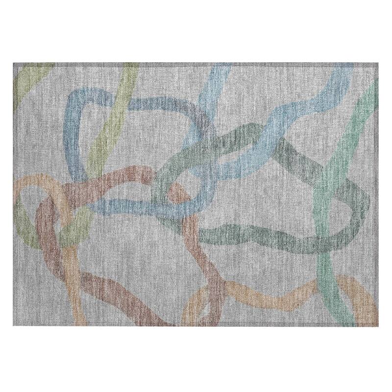 Machine Washable Indoor/ Outdoor Abstract Links Chantille Rug