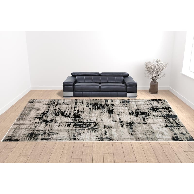 Tuqu Woven Area Rug By HomeRoots - 240' X '156' X '0.39 - 240' X '156' X '0.39 - Black Gray and White - Rectangle