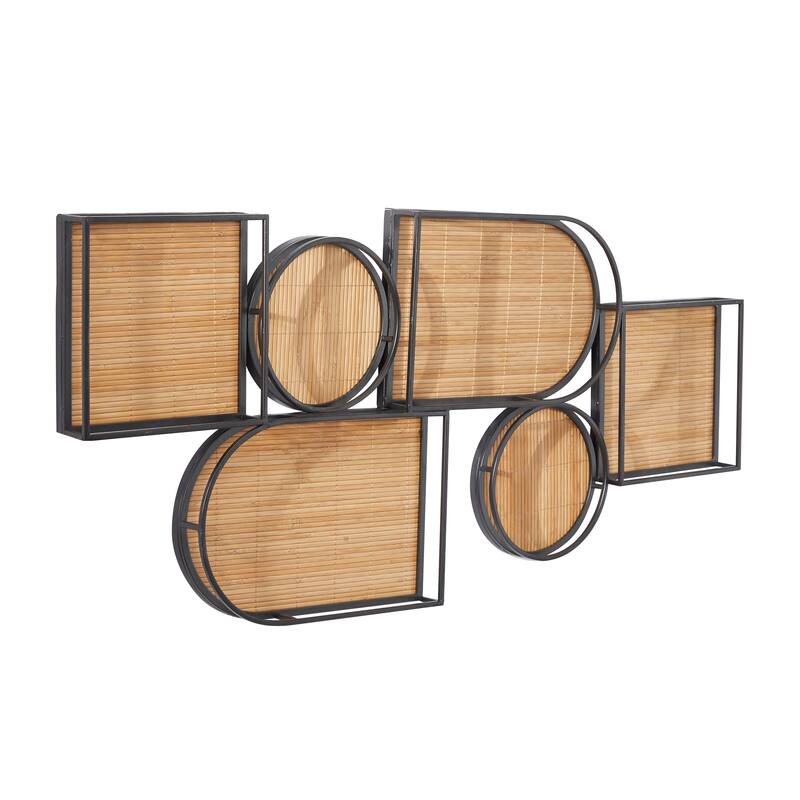 Brown Bamboo Shapes Geometric Wall Decor with Metal Wire Frames