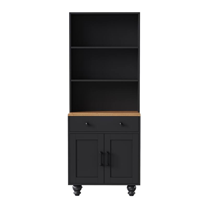 Farmhouse Storage Cabinet: 4 Solid Wood Gourd Legs, Adjustable Shelves, 5-Tier Bookshelf with Drawer