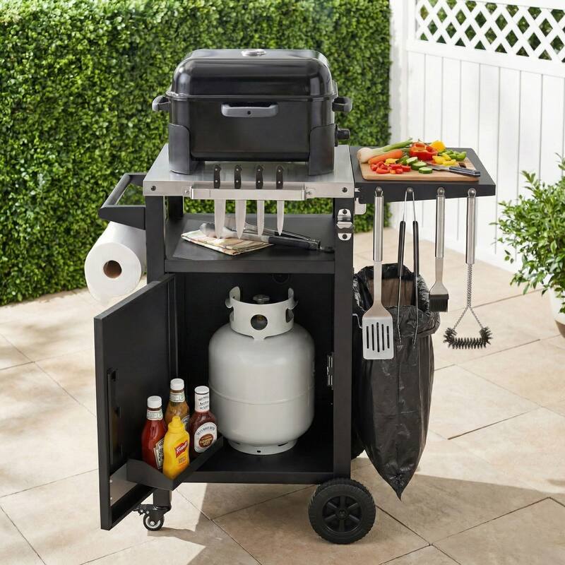 34" Outdoor Grill Cart with Stainless Steel Top, Drop Leaf & Pizza Oven Table