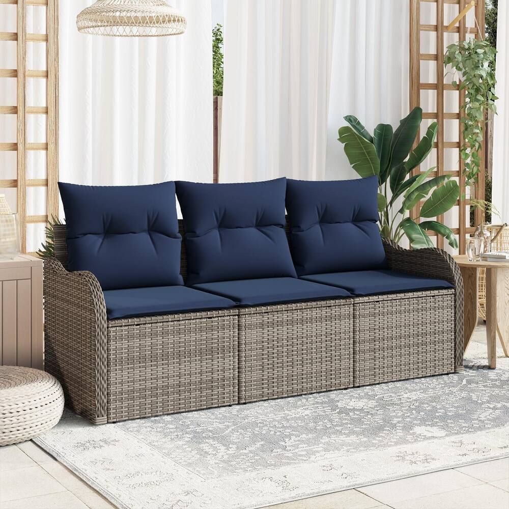 vidaXL 3 Garden Sofa Set with Cushions Black/Brown/Grey Poly Rattan - 69.3 x 24.4 x 27.2