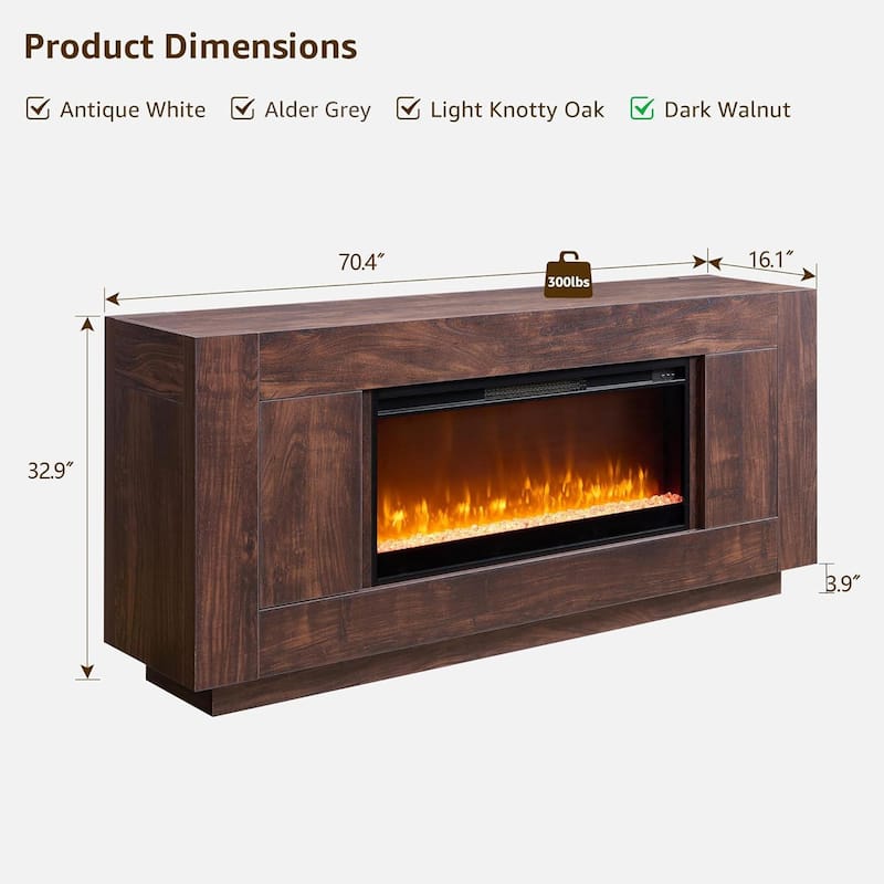 Modern Fireplace TV Stand for 80" TV, Entertainment Center with LED
