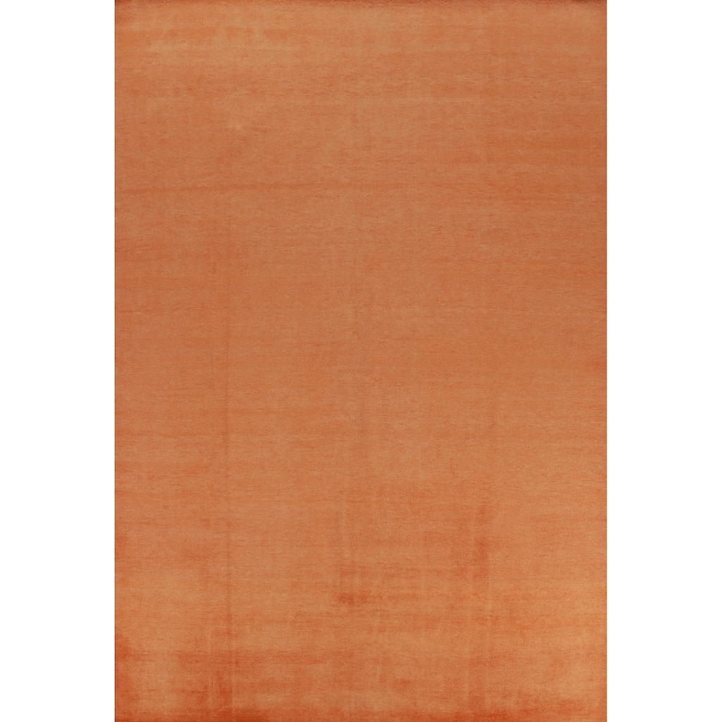 Hand Knotted Oriental 100% Wool Carpet Modern Solid Oranges & Rust Gabbeh Area Rug - 12' 2'' X 9' 0''