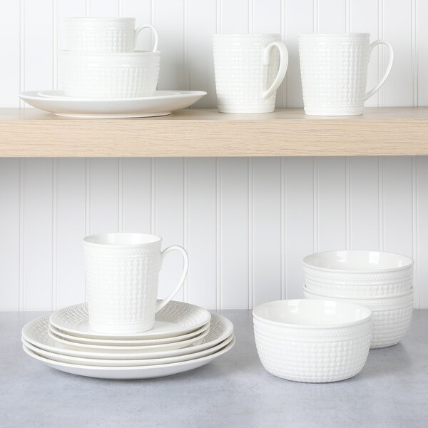 Martha Stewart 16 Piece Basket Weave New Bone China Embossed