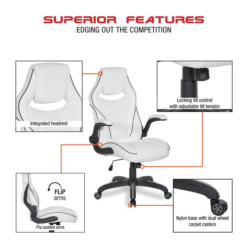 Xeno Gaming Chair in Faux Leather with Color Accents