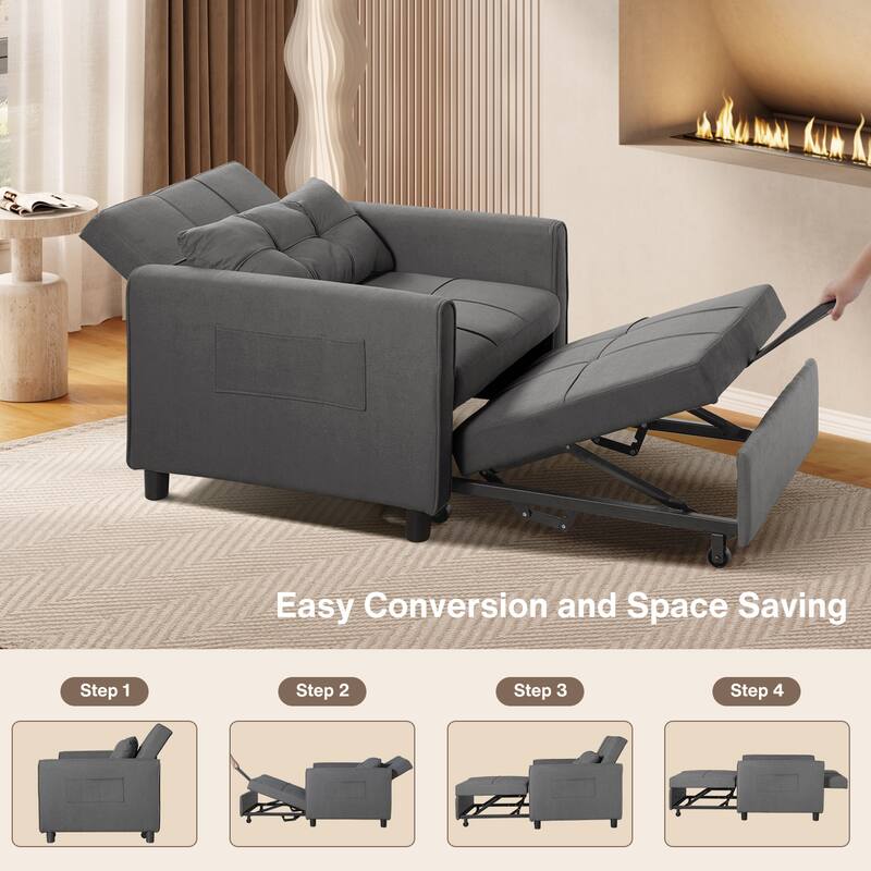 3 in 1 Pull Out Sleeper Sofa Bed, Convertible Modern Adjustable Upholstered Sleeper Chair Sofa
