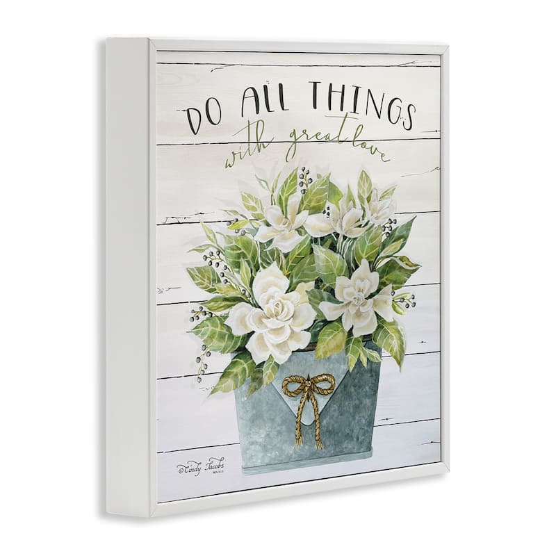 Stupell Do All Things With Great Love Floral Magnolia Pail Planked Look, 12 x 12, Design By Artist Cindy Jacobs - Multi-Color