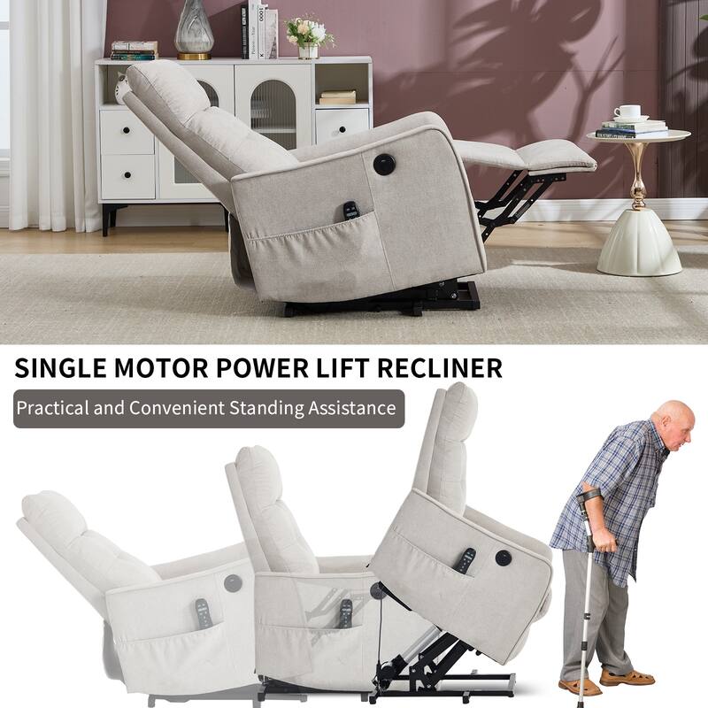 Roomfitters Power Lift Recliner Chair, Single Motor Massage Sofa with Heat and USB Port, Heavy Duty Chenille Fabric