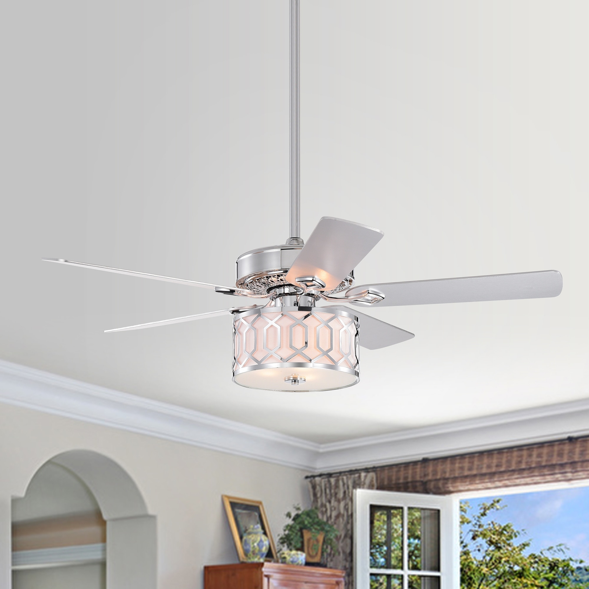 Muzanne Chrome 52-Inch 5-Blade Geometric Pattern Metal