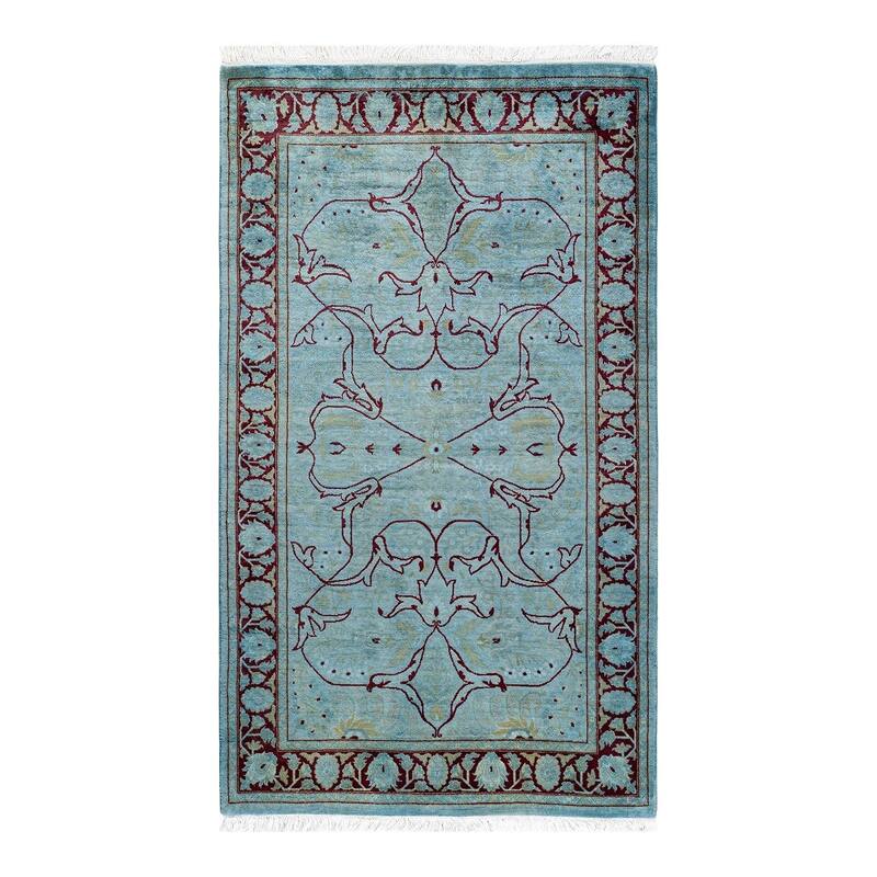 Overton Hand Knotted Wool Vintage Inspired Modern Contemporary Overdyed Blue Area Rug - 3' 2" x 5' 4"