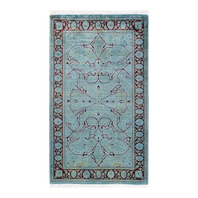 Overton Hand Knotted Wool Vintage Inspired Modern Contemporary Overdyed Blue Area Rug - 3' 2" x 5' 4"