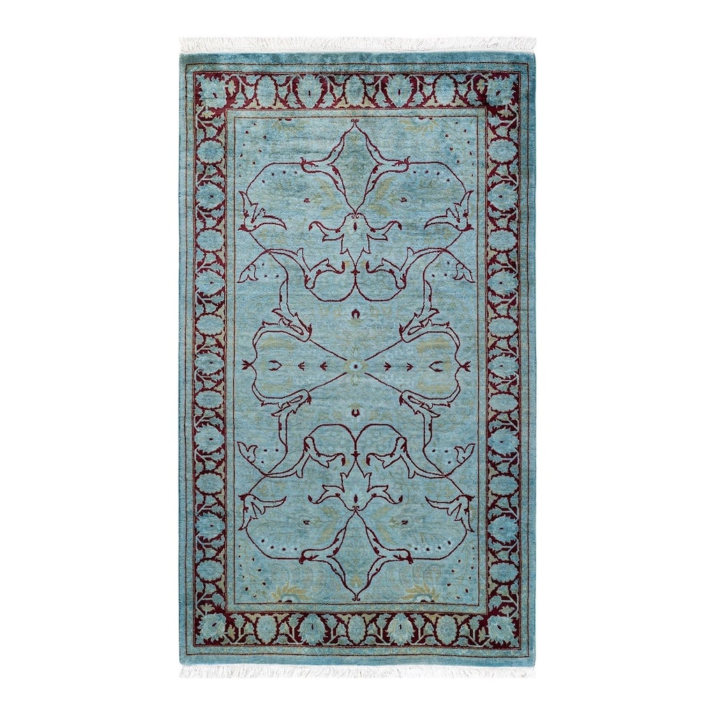 Overton Hand Knotted Wool Vintage Inspired Modern Contemporary Overdyed Blue Area Rug - 3' 2" x 5' 4"