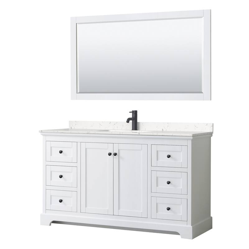 Wyndham Collection Avery 60" Free Standing Single Basin Vanity Set - White / Carrara Cultured Marble Top / Matte Black