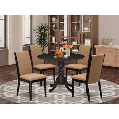 HomeStock 5-Piece Round Wirebrushed Black Finish Solid Wood Top Dining table with 4 Chairs with Lattice Back