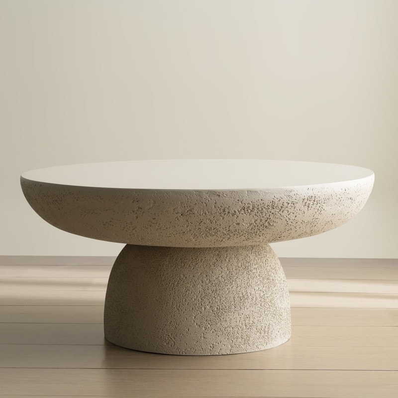 Round Pedestal Coffee Table Sandstone Textured Fiberglass