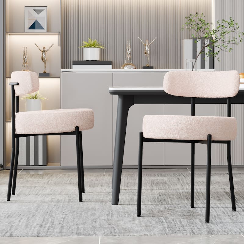 XINMICS Upholstered Boucle Dining Chairs with Black Metal Legs