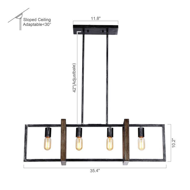 Modern 4-Light Distressed Black Linear Chandelier for Dining Room - 35.5-in L x 10.2-in W x 10.2-in H