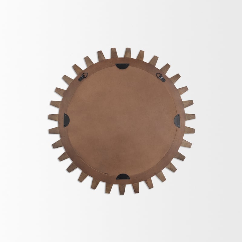 Cog Brown Solid Wood Cog Frame Round Mirror - 26" x 26"